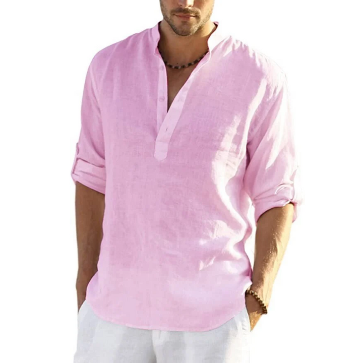 Men's Cotton Linen Henley Shirt