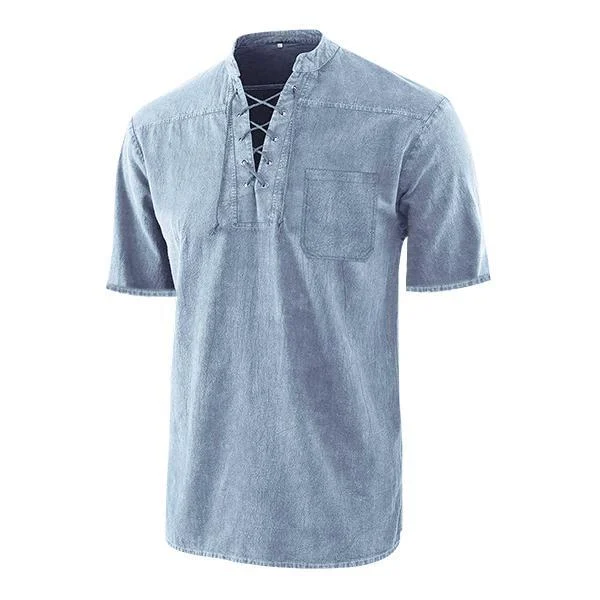 Men's Short Sleeve T Shirt With V-neck & Pocket