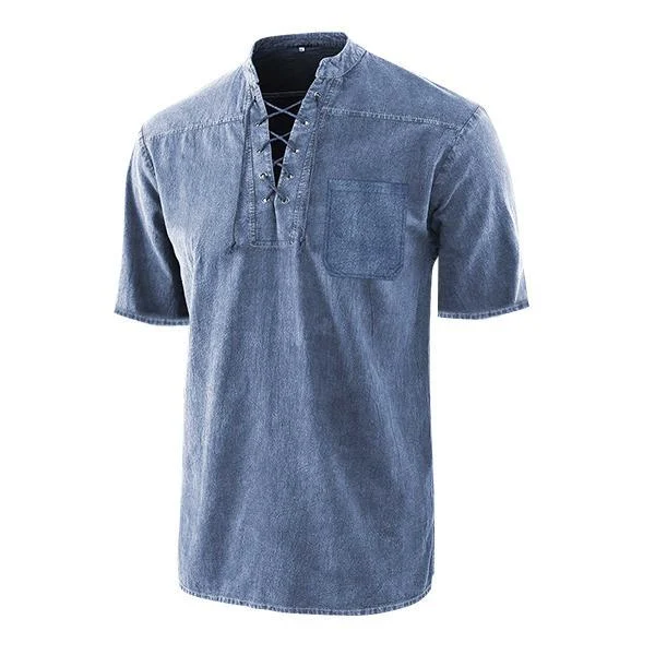 Men's Short Sleeve T Shirt With V-neck & Pocket