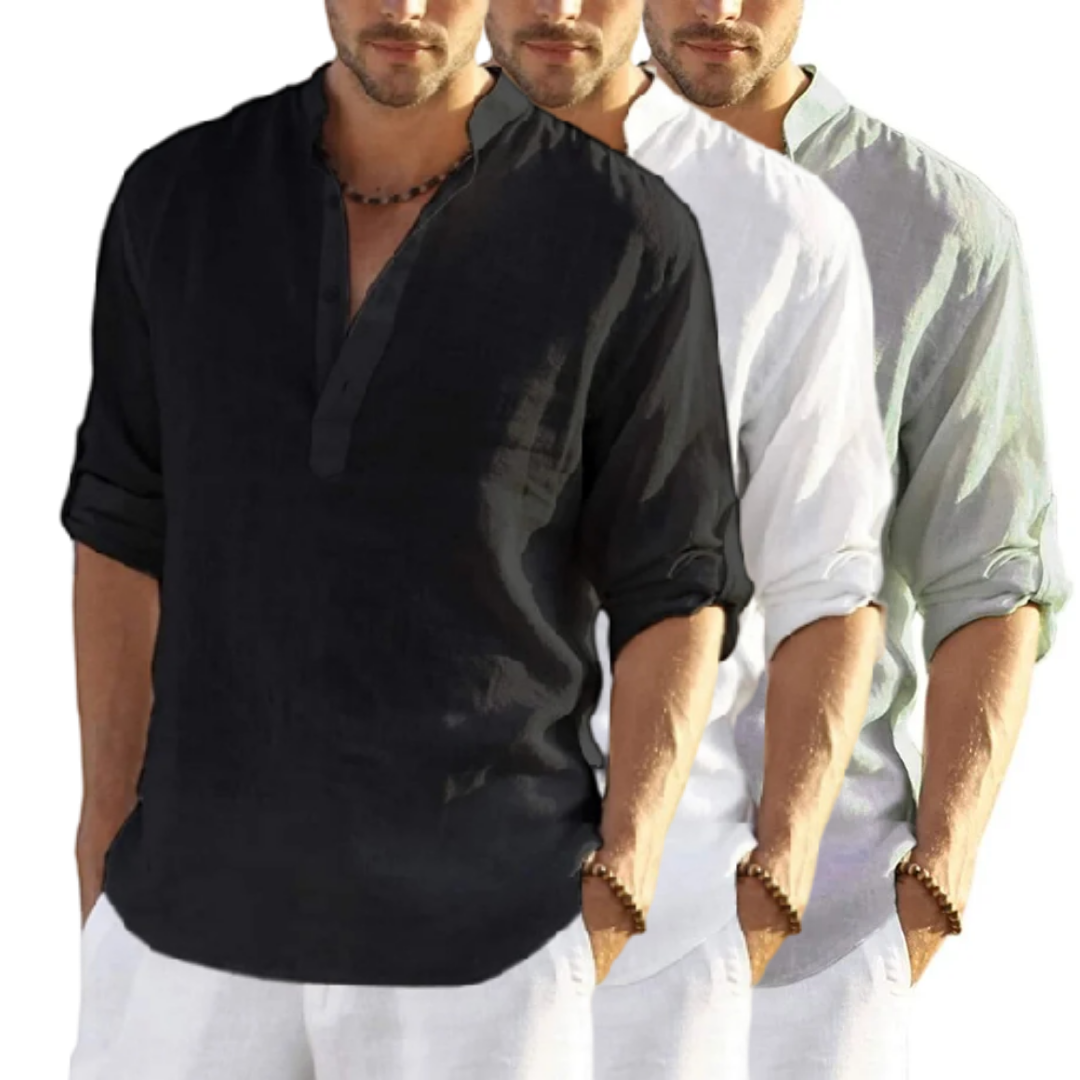 Men's Cotton Linen Henley Shirt