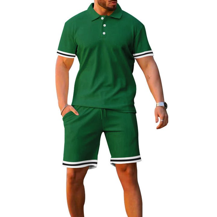 Men's Lapel Short Sleeve Shorts Set - Sporty Leisure Two-Piece