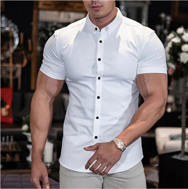 Men's Slim Fit Short Sleeve Solid Color Cardigan Shirt