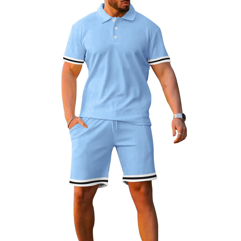 Men's Lapel Short Sleeve Shorts Set - Sporty Leisure Two-Piece