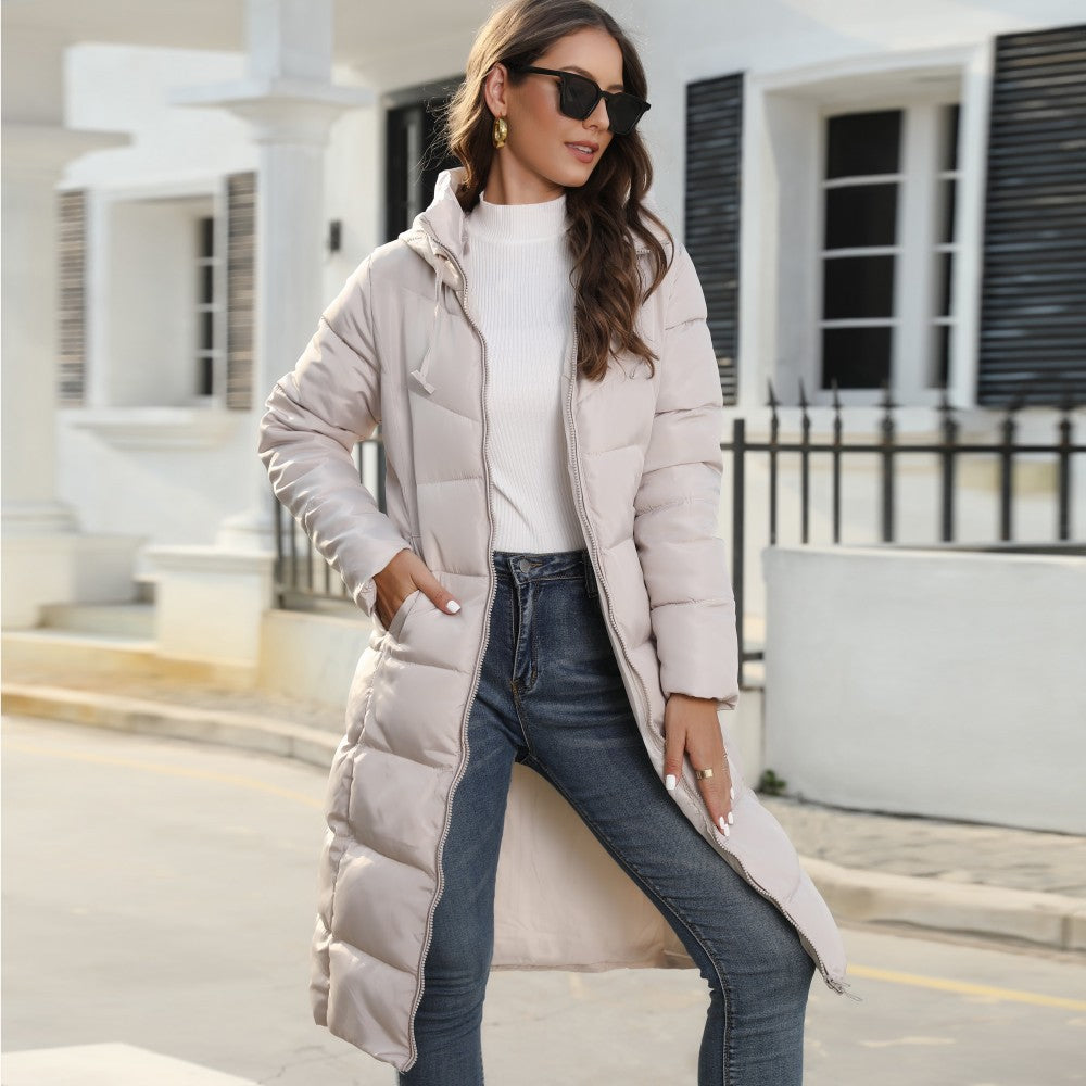 Women's Mid-length Slim Fit Hooded Cotton Padded Jacket