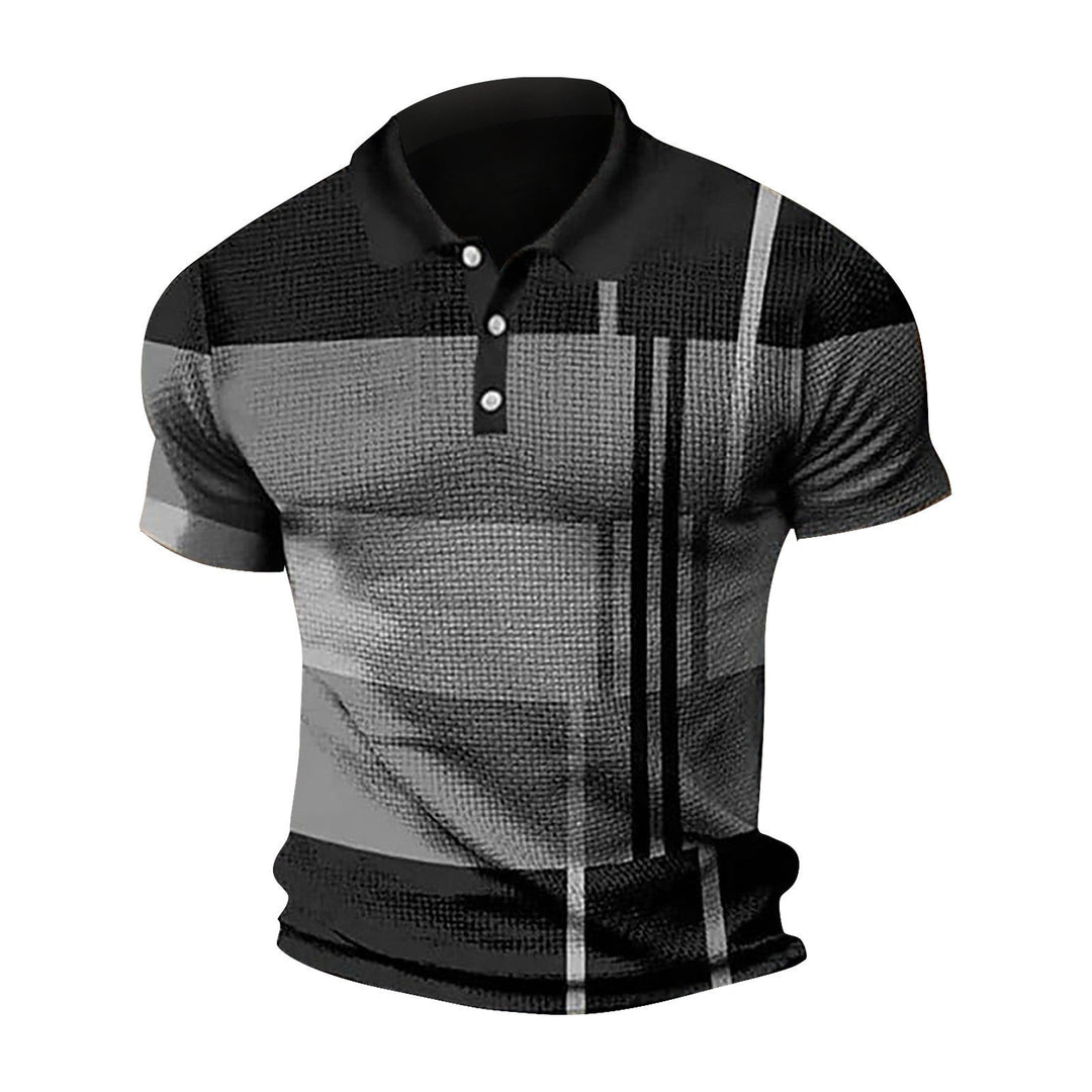 Stylish Men's Gradient Polo Shirt - Short Sleeve Button Top