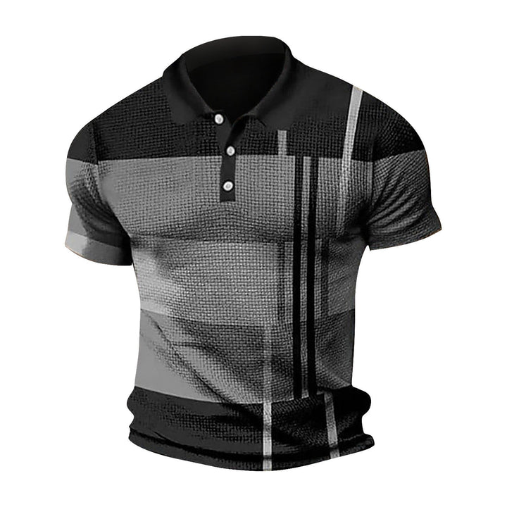 Stylish Men's Gradient Polo Shirt - Short Sleeve Button Top