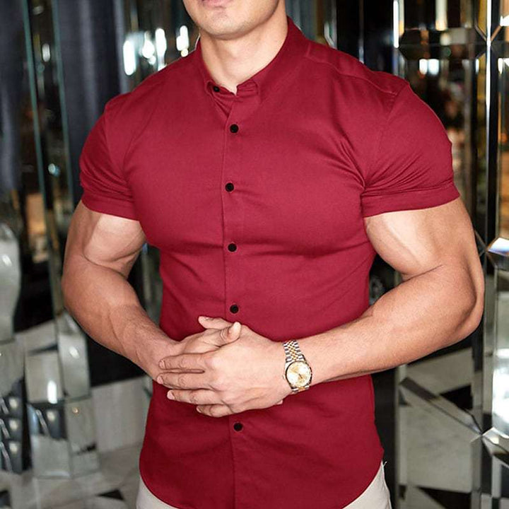 Men's Slim Fit Short Sleeve Solid Color Cardigan Shirt