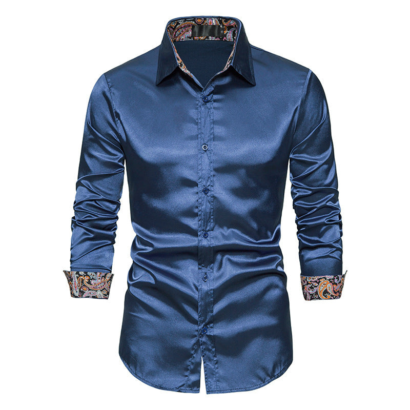 Men's Contrast Color Casual Slim-fit Buttoned Shirt