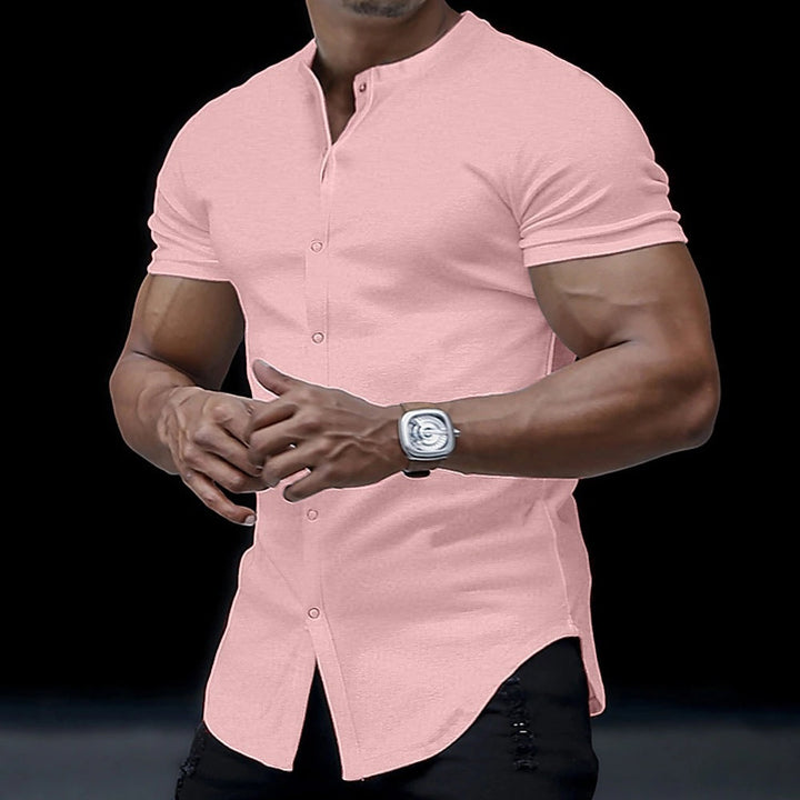 Men's Henley Stand Collar Solid Color Shirt