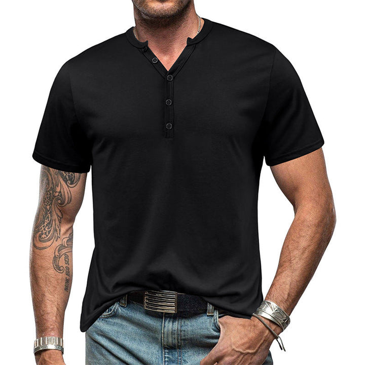 Men's Fashion Casual Solid Color Bottoming Button T-shirt