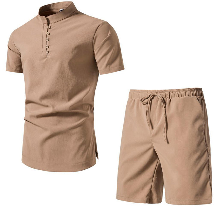 Men's Two-Piece Short Sleeve Set Infused with Contemporary Chinese Elegance