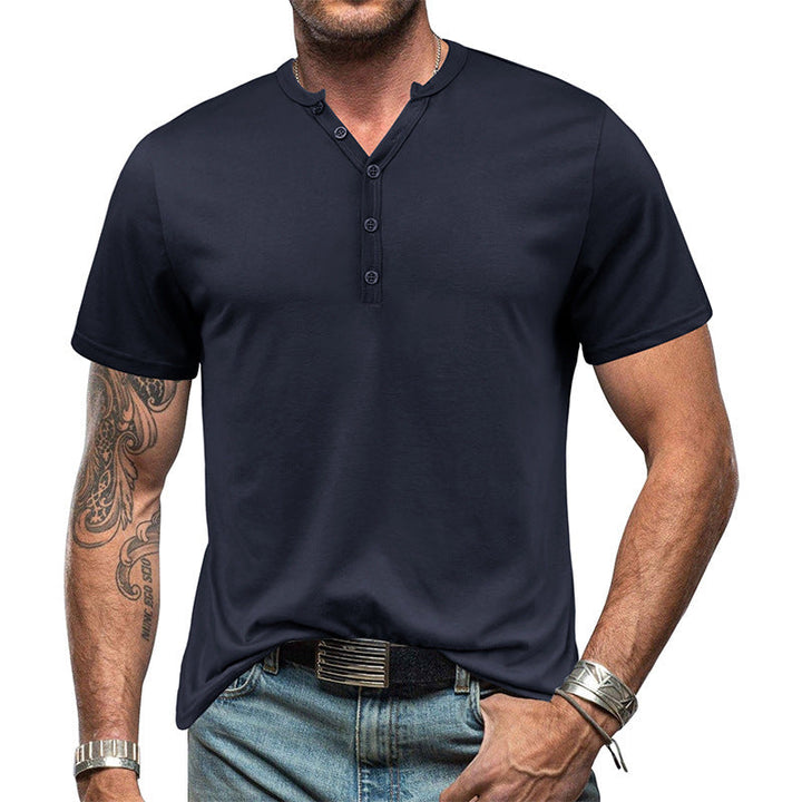 Men's Fashion Casual Solid Color Bottoming Button T-shirt