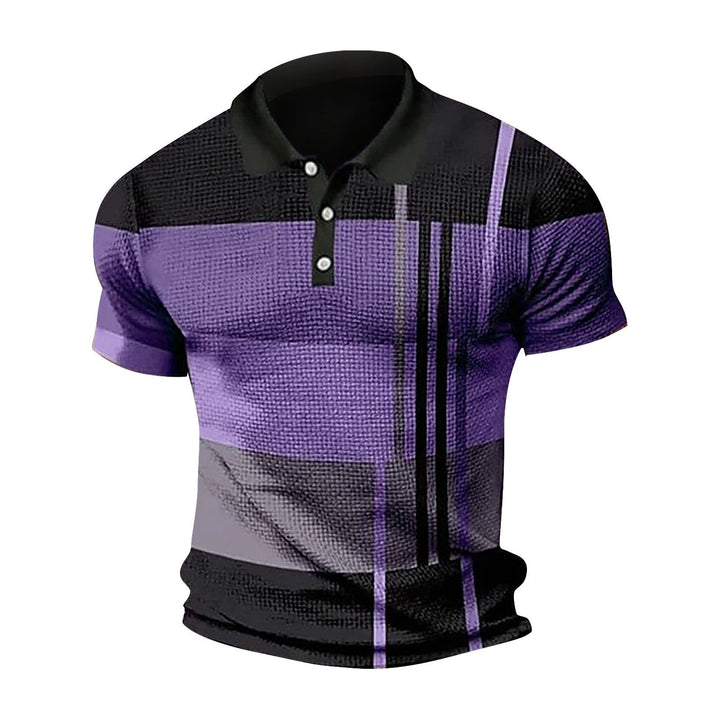 Stylish Men's Gradient Polo Shirt - Short Sleeve Button Top