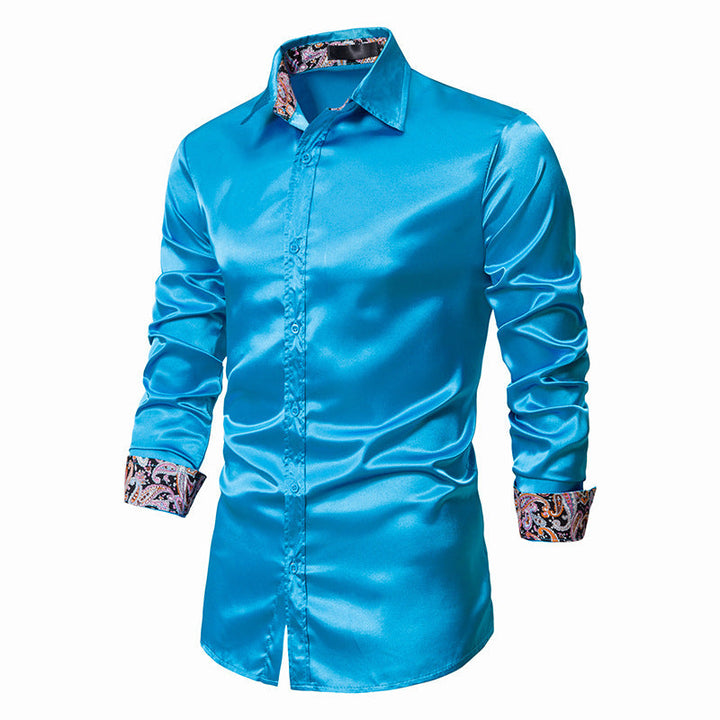 Men's Contrast Color Casual Slim-fit Buttoned Shirt