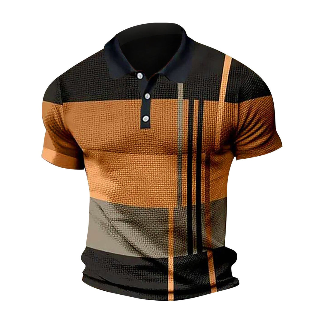 Stylish Men's Gradient Polo Shirt - Short Sleeve Button Top