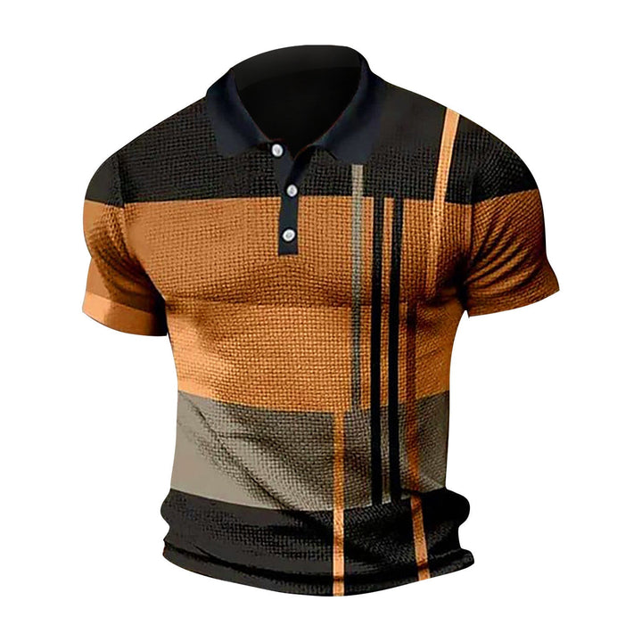Stylish Men's Gradient Polo Shirt - Short Sleeve Button Top