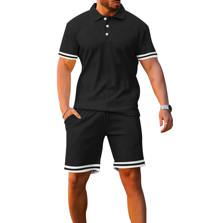 Men's Lapel Short Sleeve Shorts Set - Sporty Leisure Two-Piece
