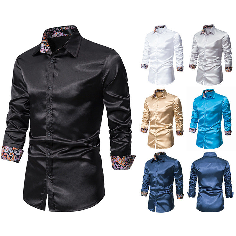 Men's Contrast Color Casual Slim-fit Buttoned Shirt