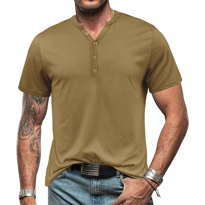 Men's Fashion Casual Solid Color Bottoming Button T-shirt