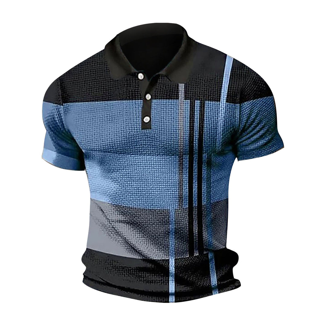Stylish Men's Gradient Polo Shirt - Short Sleeve Button Top