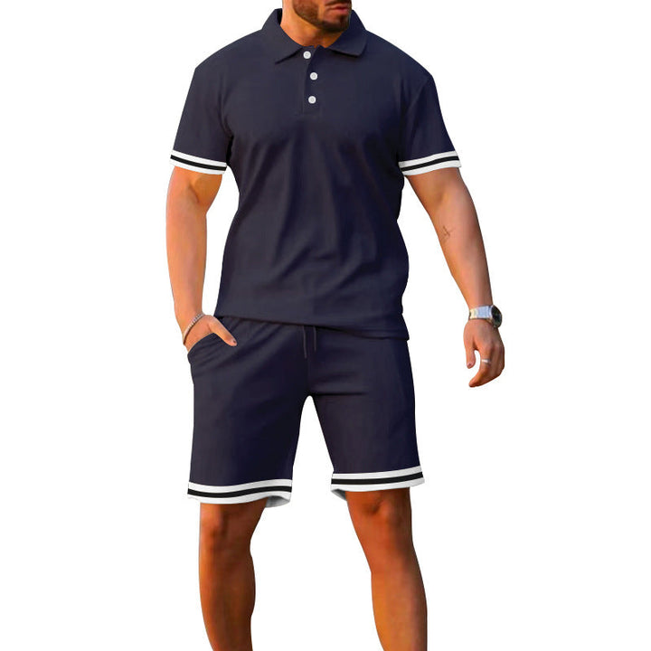 Men's Lapel Short Sleeve Shorts Set - Sporty Leisure Two-Piece