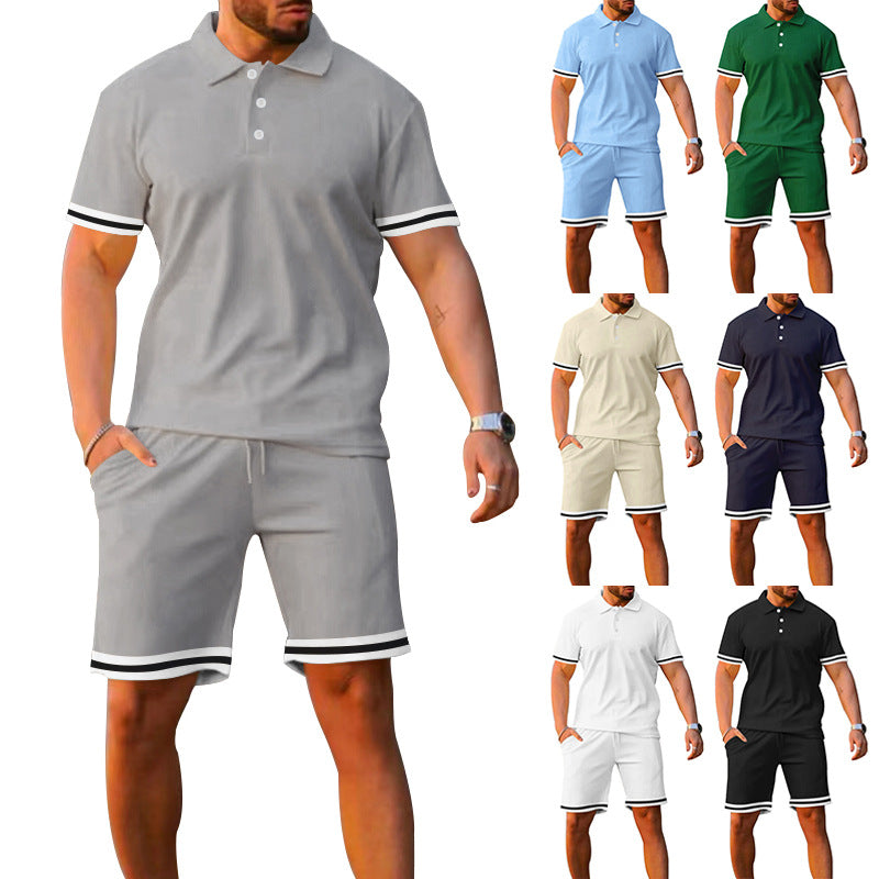 Men's Lapel Short Sleeve Shorts Set - Sporty Leisure Two-Piece