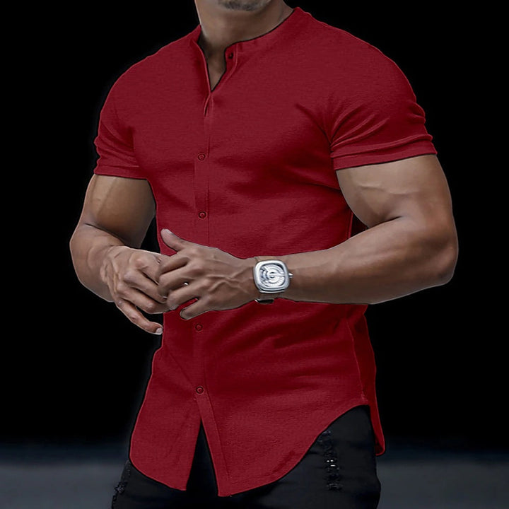 Men's Henley Stand Collar Solid Color Shirt