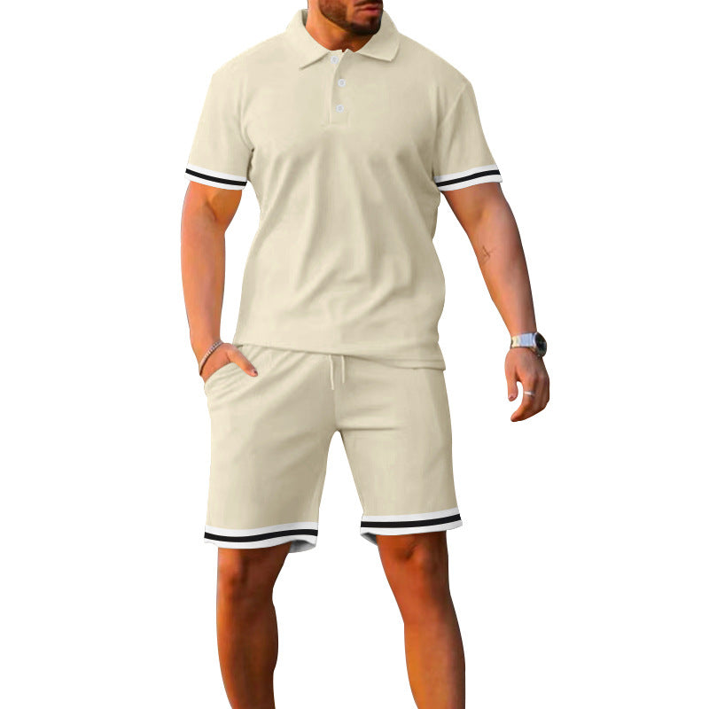 Men's Lapel Short Sleeve Shorts Set - Sporty Leisure Two-Piece