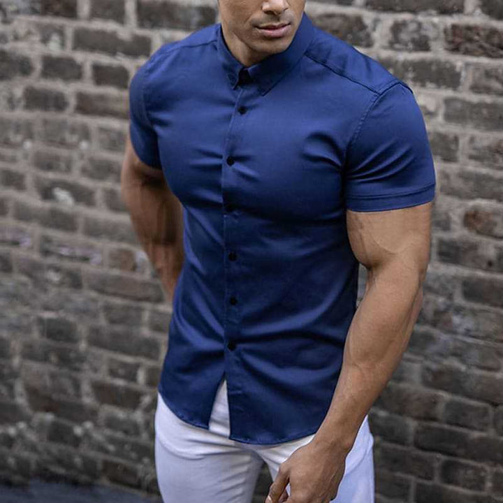 Men's Slim Fit Short Sleeve Solid Color Cardigan Shirt
