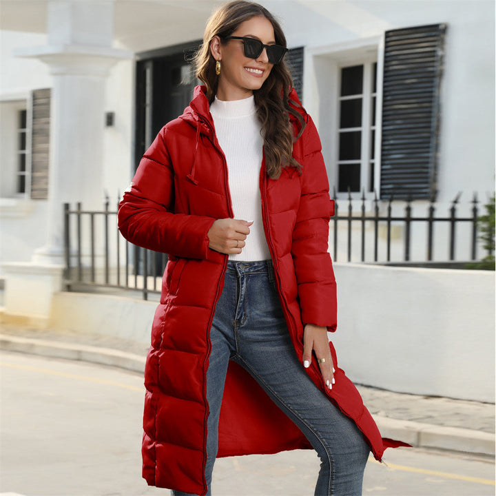 Women's Mid-length Slim Fit Hooded Cotton Padded Jacket