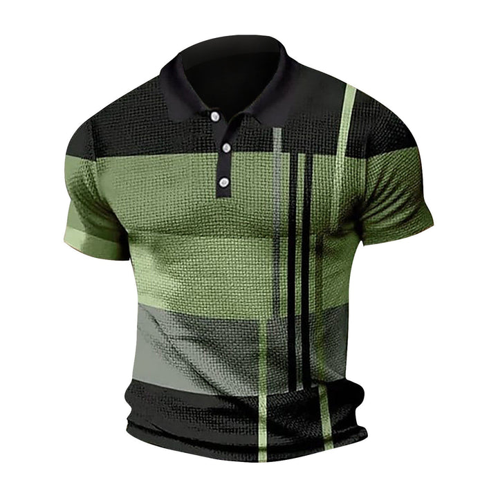 Stylish Men's Gradient Polo Shirt - Short Sleeve Button Top