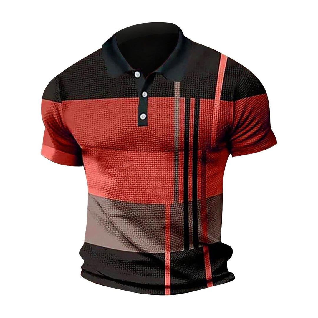 Stylish Men's Gradient Polo Shirt - Short Sleeve Button Top