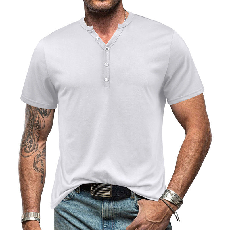 Men's Fashion Casual Solid Color Bottoming Button T-shirt