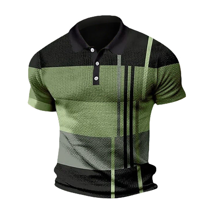 Stylish Men's Gradient Polo Shirt - Short Sleeve Button Top