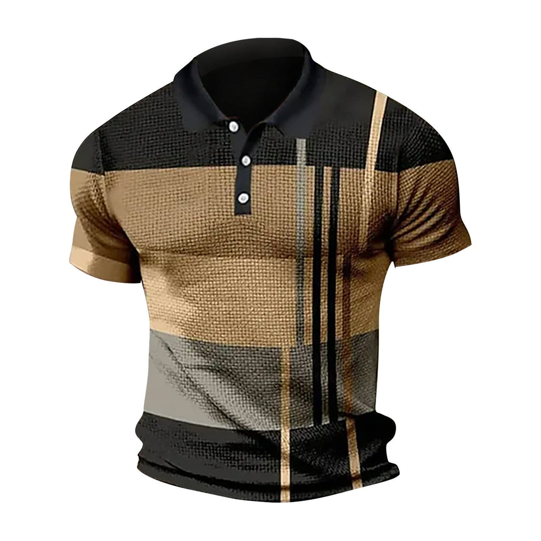 Stylish Men's Gradient Polo Shirt - Short Sleeve Button Top