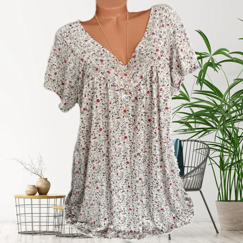 Summer V-neck Loose T-shirt - Clevecorner