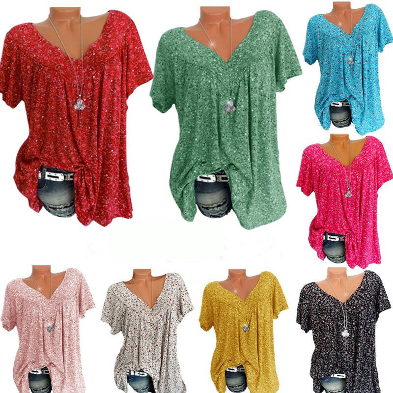 Summer V-neck Loose T-shirt - Clevecorner