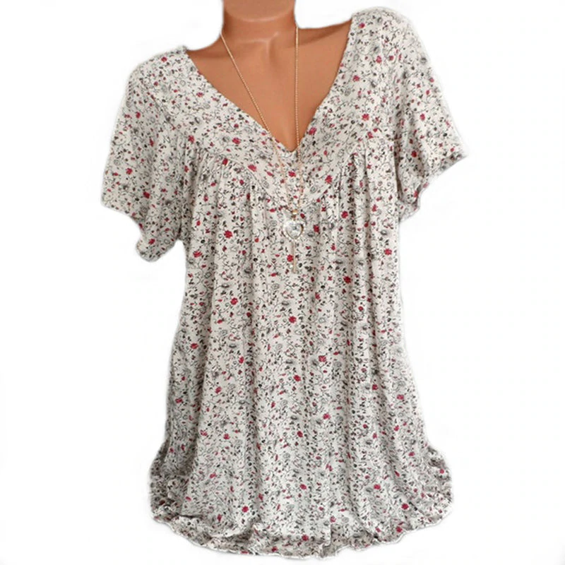 Summer V-neck Loose T-shirt - Clevecorner
