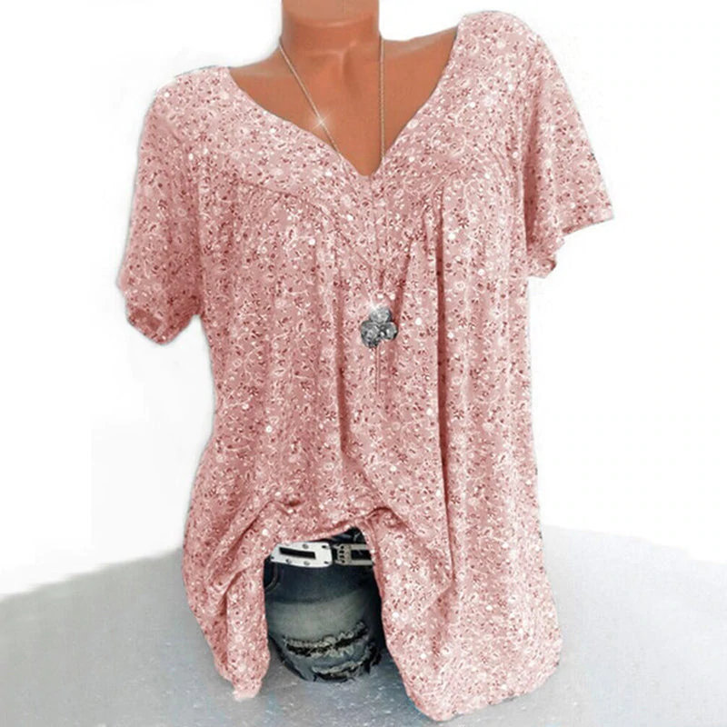 Summer V-neck Loose T-shirt - Clevecorner