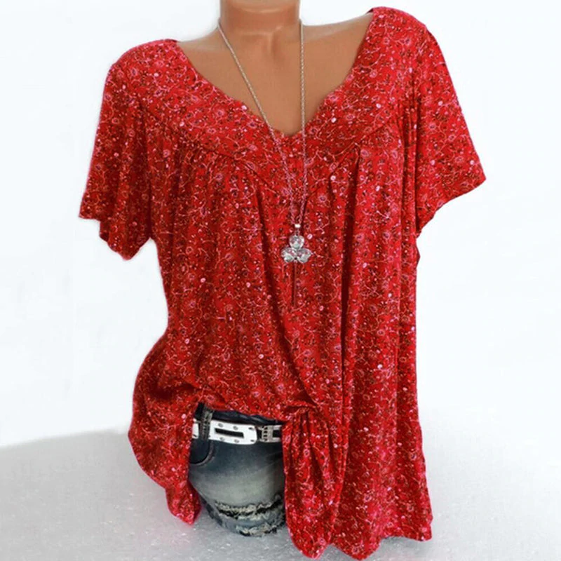 Summer V-neck Loose T-shirt - Clevecorner