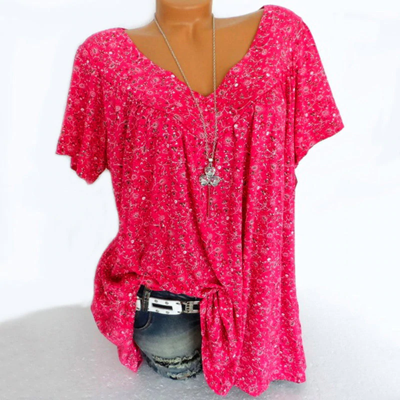Summer V-neck Loose T-shirt - Clevecorner