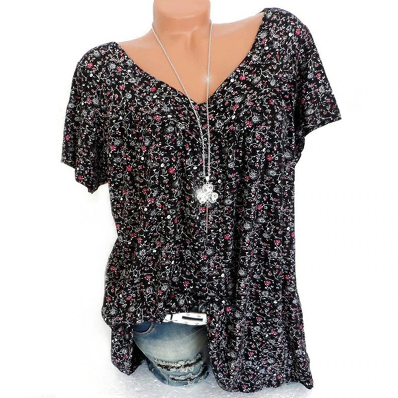 Summer V-neck Loose T-shirt - Clevecorner