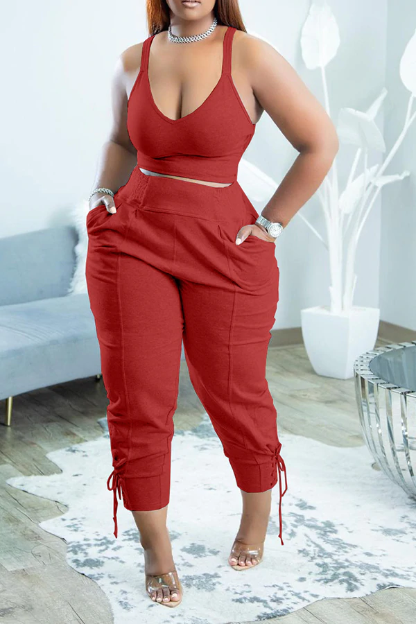 V-Neck Vest & Drawstring Pant Set - Clevecorner