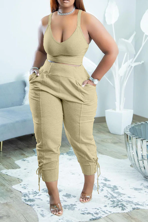 V-Neck Vest & Drawstring Pant Set - Clevecorner