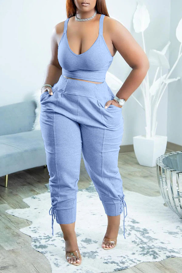 V-Neck Vest & Drawstring Pant Set - Clevecorner