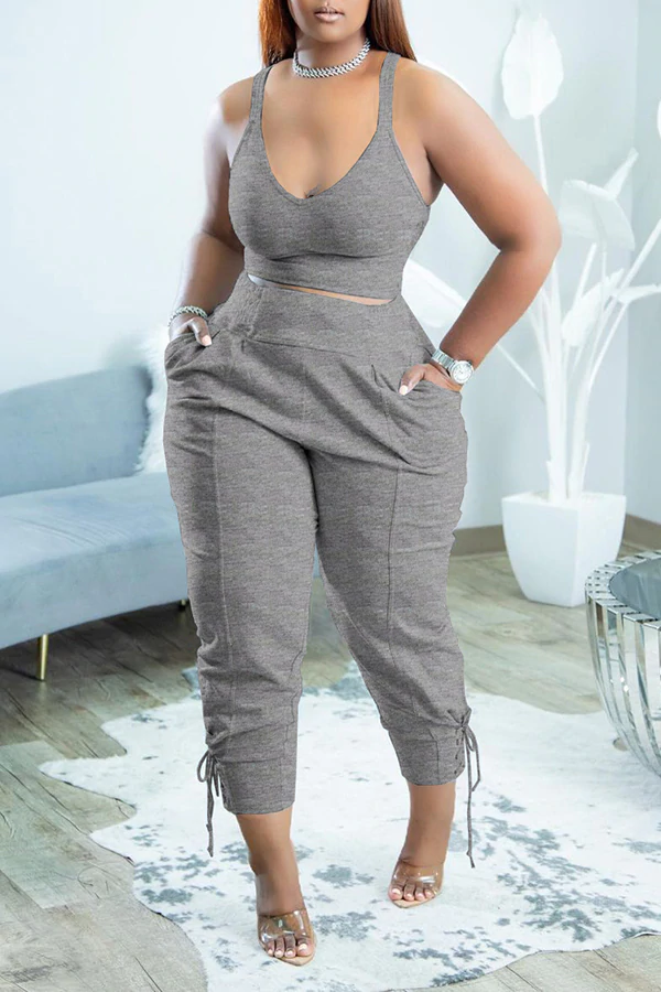 V-Neck Vest & Drawstring Pant Set - Clevecorner