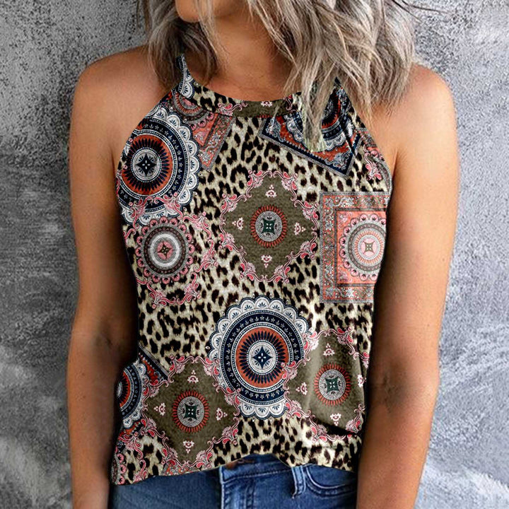 Women's Bohemian Print Vest Stitching Retro Pullover Slim Top - Clevecorner