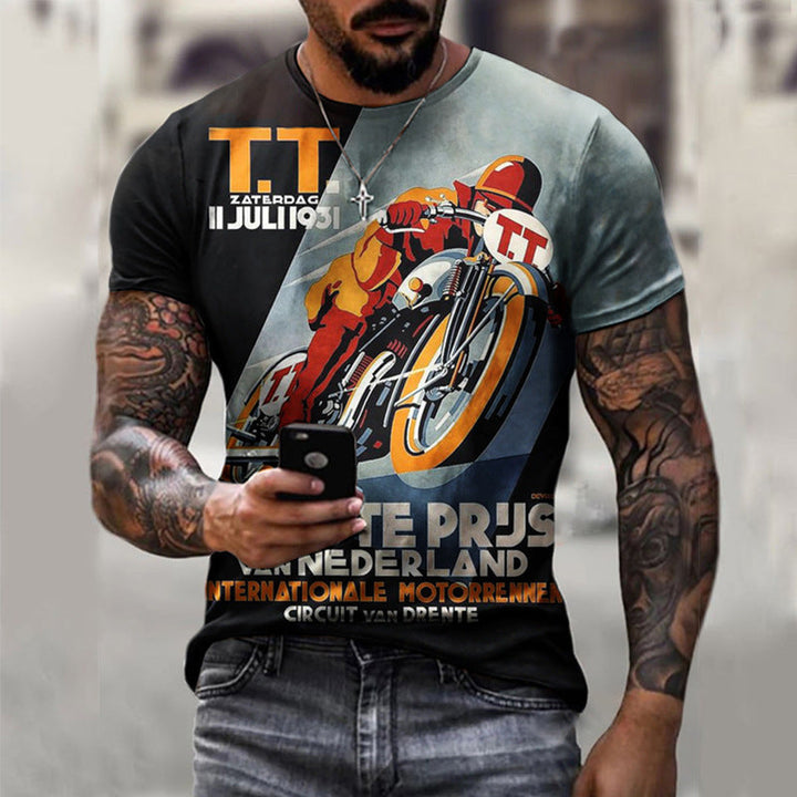 Summer Short Sleeve T-Shirt Casual 3D Motorcycle Printing Loose Pullover
