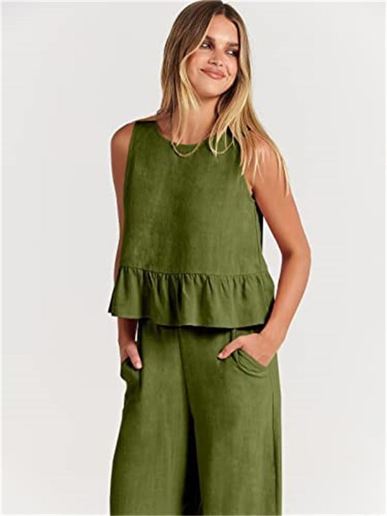 Women's Summer Sleeveless Vest & Wide-Leg Pants Set