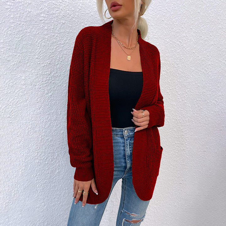Women's Knitted Sweater Hem Curved Pocket Sweater - Clevecorner